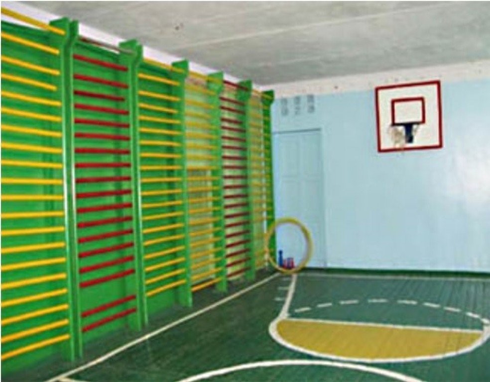 Спортивный зал оборудован в приспособленном помещении.